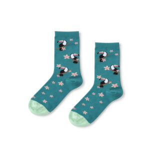 WildSock Toucan - teal socks with toucan birds and pink flowers