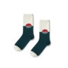 WildSock Sunset - teal and cream socks with minimalist red sun