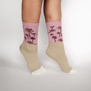 גרביים צבעוניות, גרביים מעוצבות בצבעי בז ורוד עם ציורים של דקלים