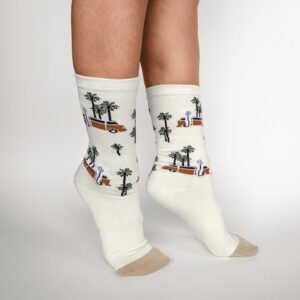 גרביים בצבע לבן קרמי, גרביים מעוצבות עם ציור של ואן גלשן ודקלים